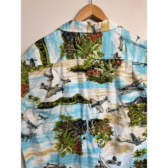 Vintage RJC War Planes Water Button Front Hawaiian Shirt Adult XL Hawaii Made - Picture 6 of 9